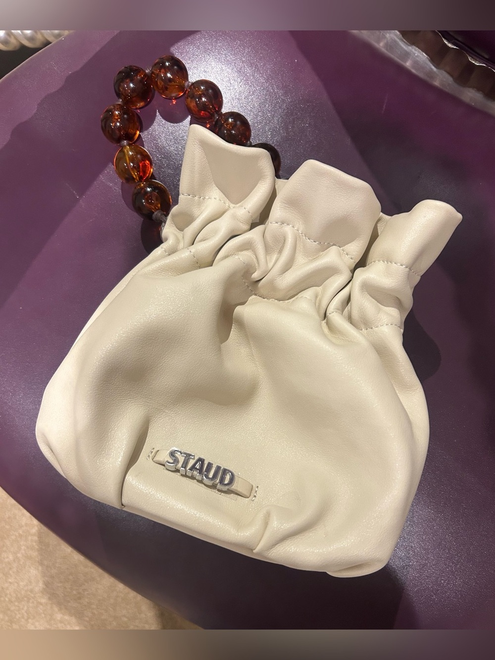 Staud Cream Leather Bag with Large bead Handle - Picture 4 of 4